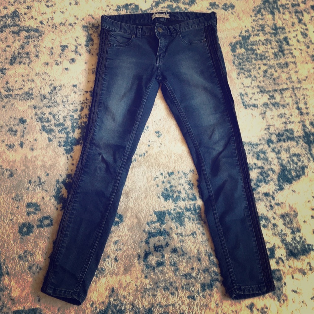 Free People Skinny Jeans with Leather Detail